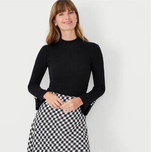 NEW Ann Taylor Petite Pearlized Button Cuff Ribbed Sweater Clr: Black